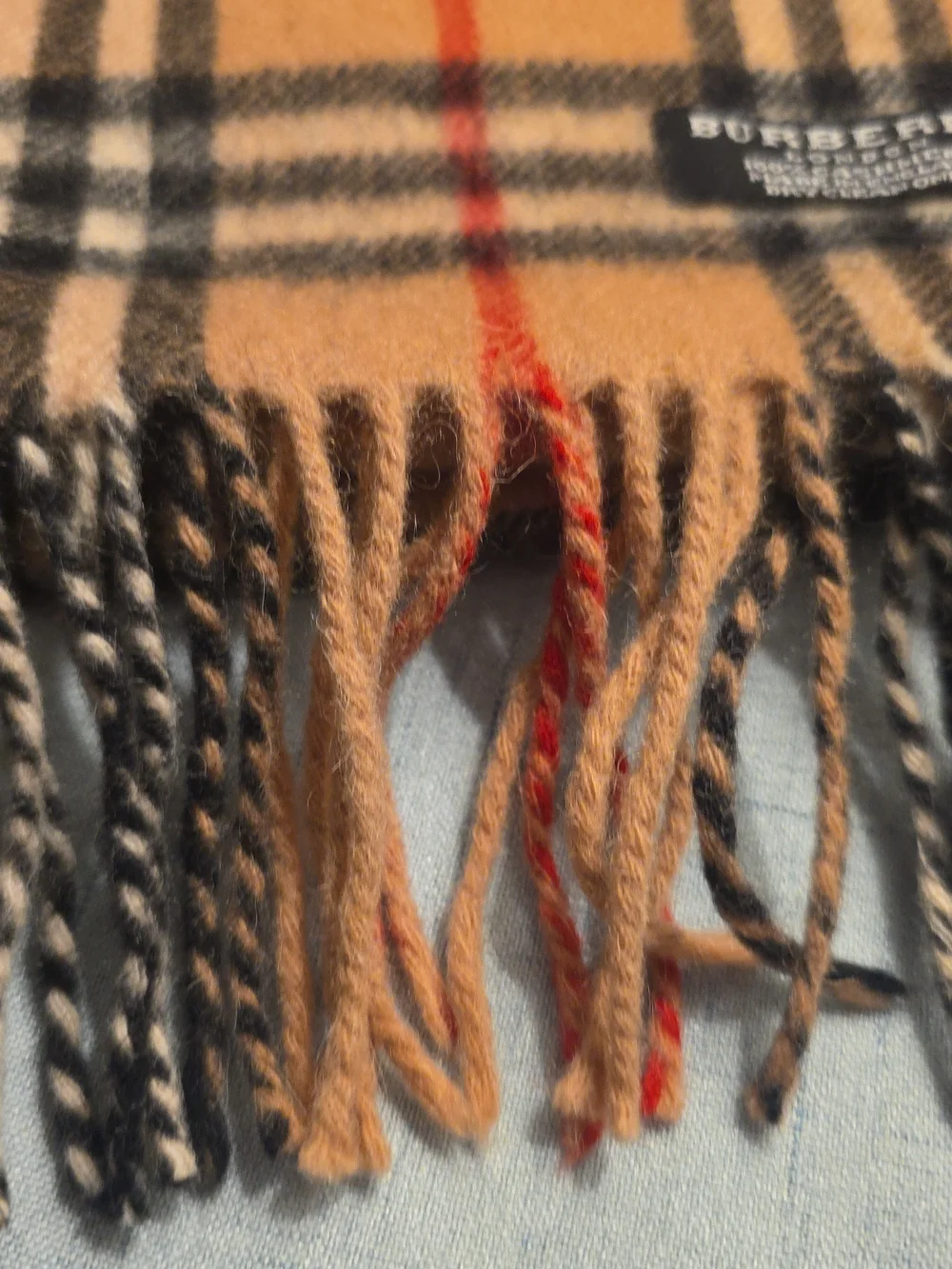 Burberry Classic Check Camel Cashmere Scarf - Camel/Black/Red